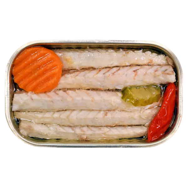 Filetes de cavala em azeite picante com vegetais